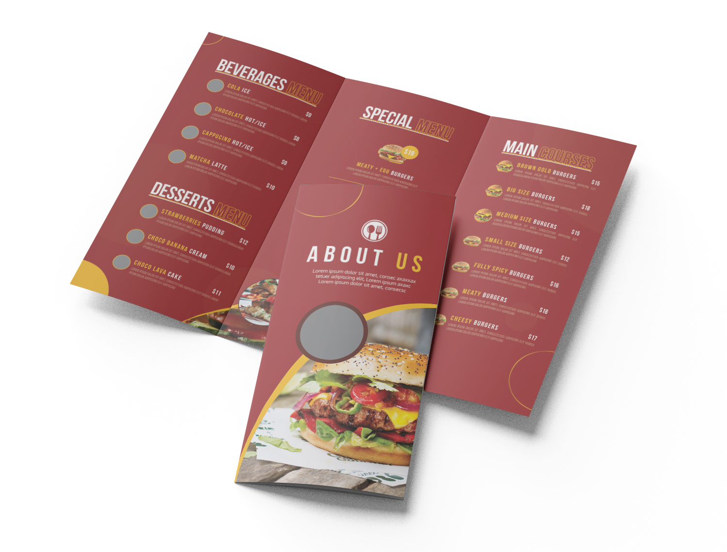 trifold brochure for food menu design #11