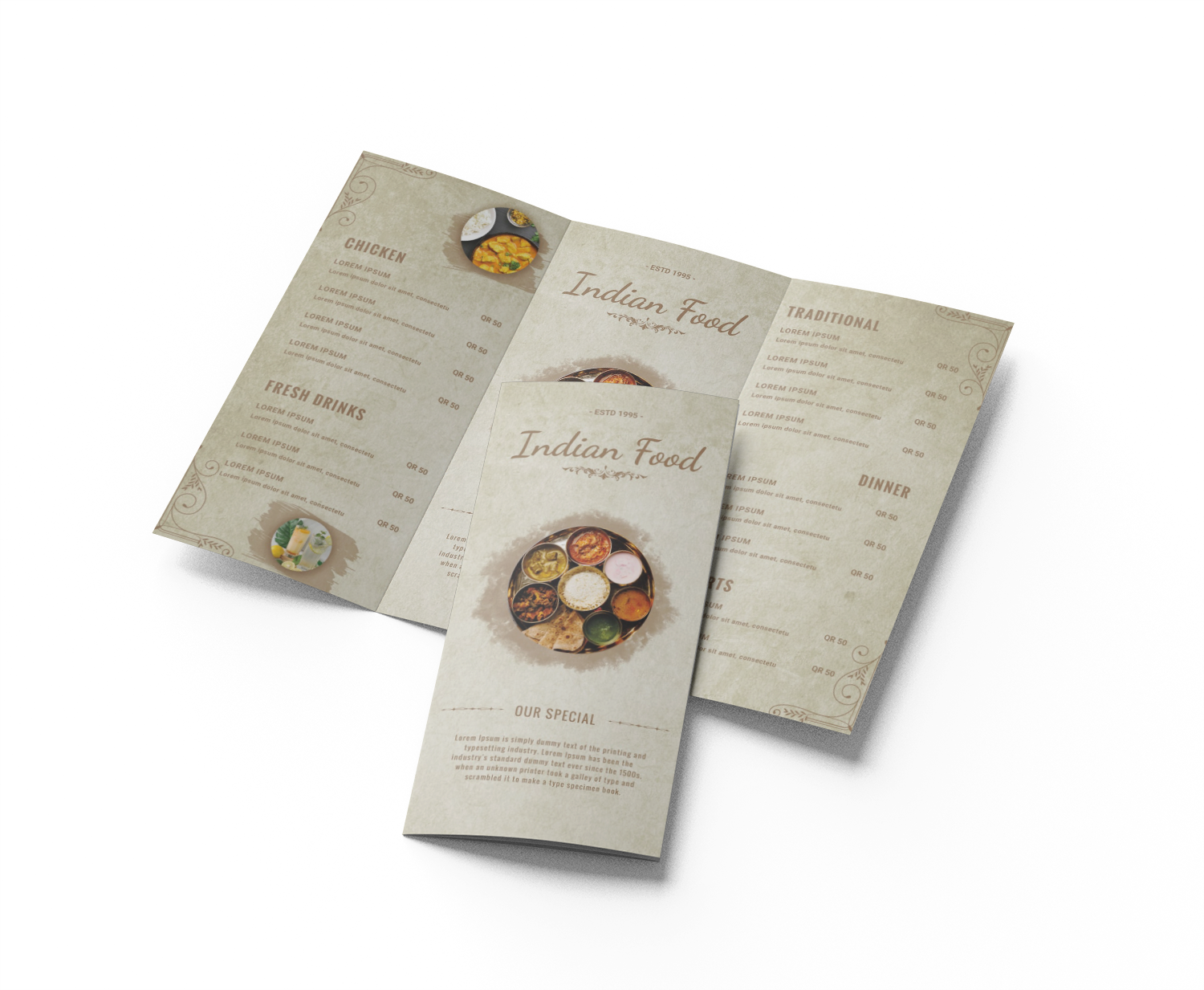 trifold brochure for food menu design #4