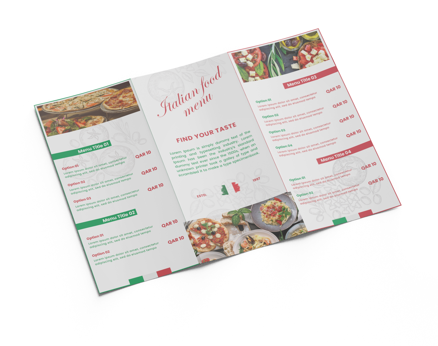 تصميم بروشور قائمة طعام ثلاثي #١٢