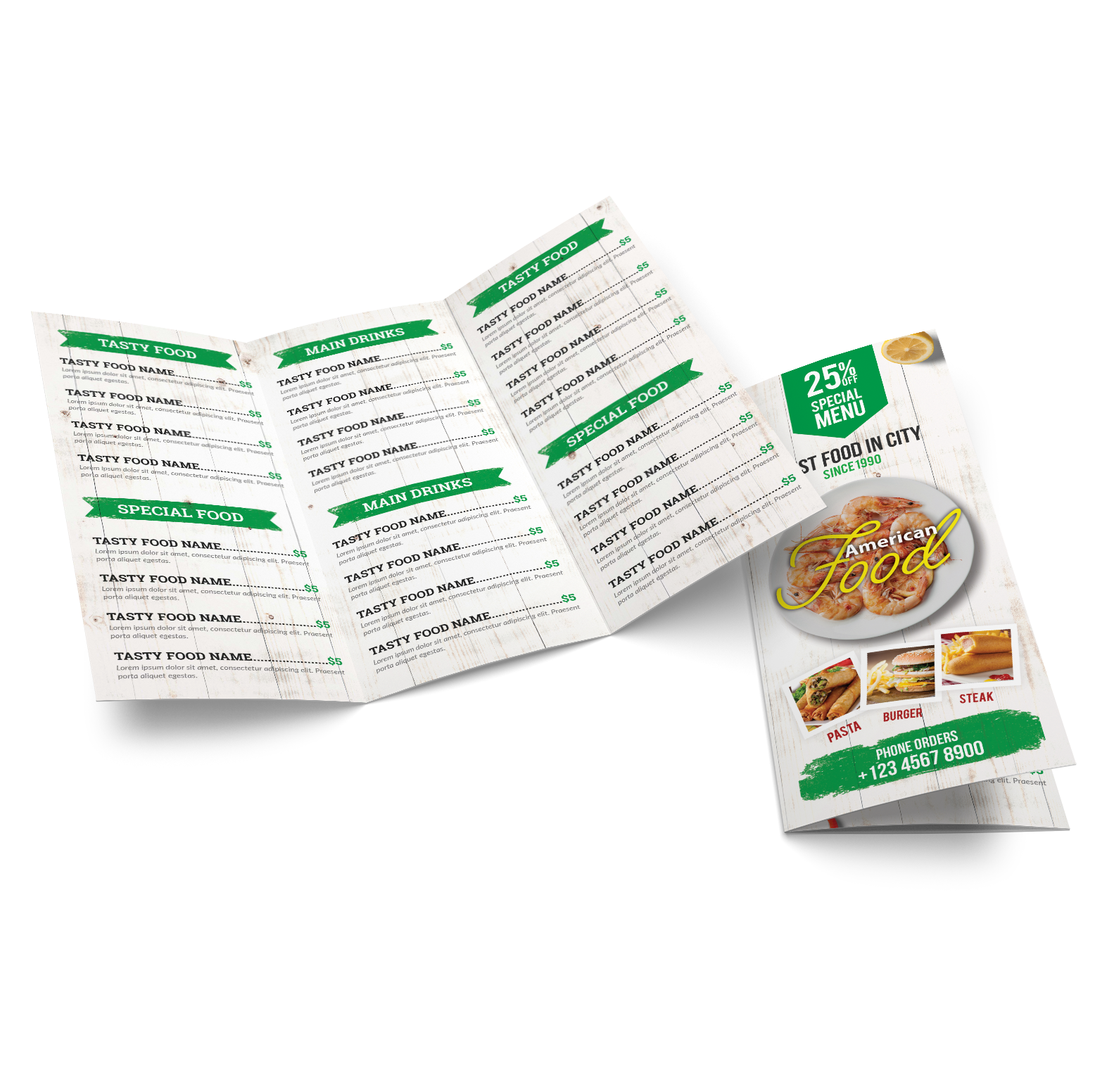 trifold brochure for food menu design #1