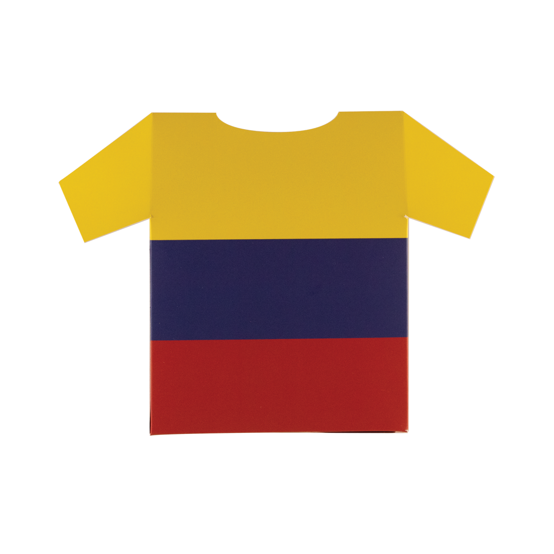 A box printed with the flag of Romania shirt shape
