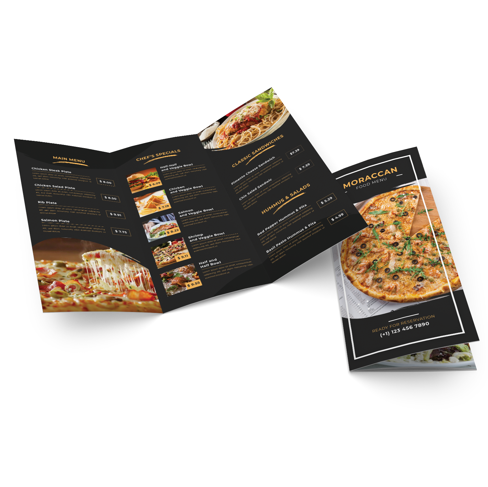 trifold brochure for food menu design #42